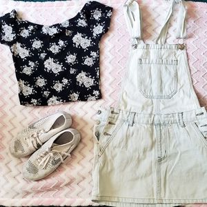 Denim overall mini skirt